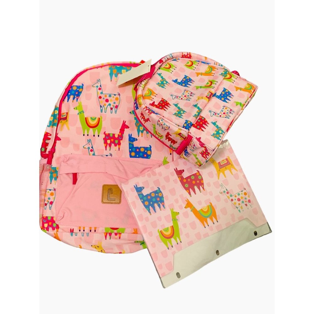 Paxton 16" Llama Pattern Backpack Lunch Bag Notebook Side Pocket Combination